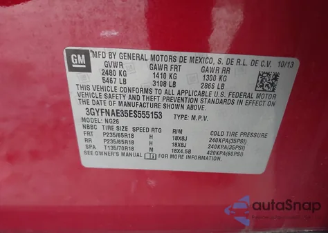 2014 Cadillac Srx Standard из США, поврежденный, VIN 3GYFNAE35ES555153